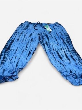 Women's Blue Tie-Dye Cropped Harem Pants